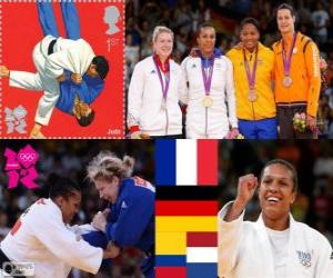 yapboz Podyumda Bayan Judo - 70 kg, Lucie Decosse (Fransa), Kerstin Thiele (Almanya) ve Yuri Alvear (Kolombiya), Edith Bosch (Hollanda) - Londra 2012-